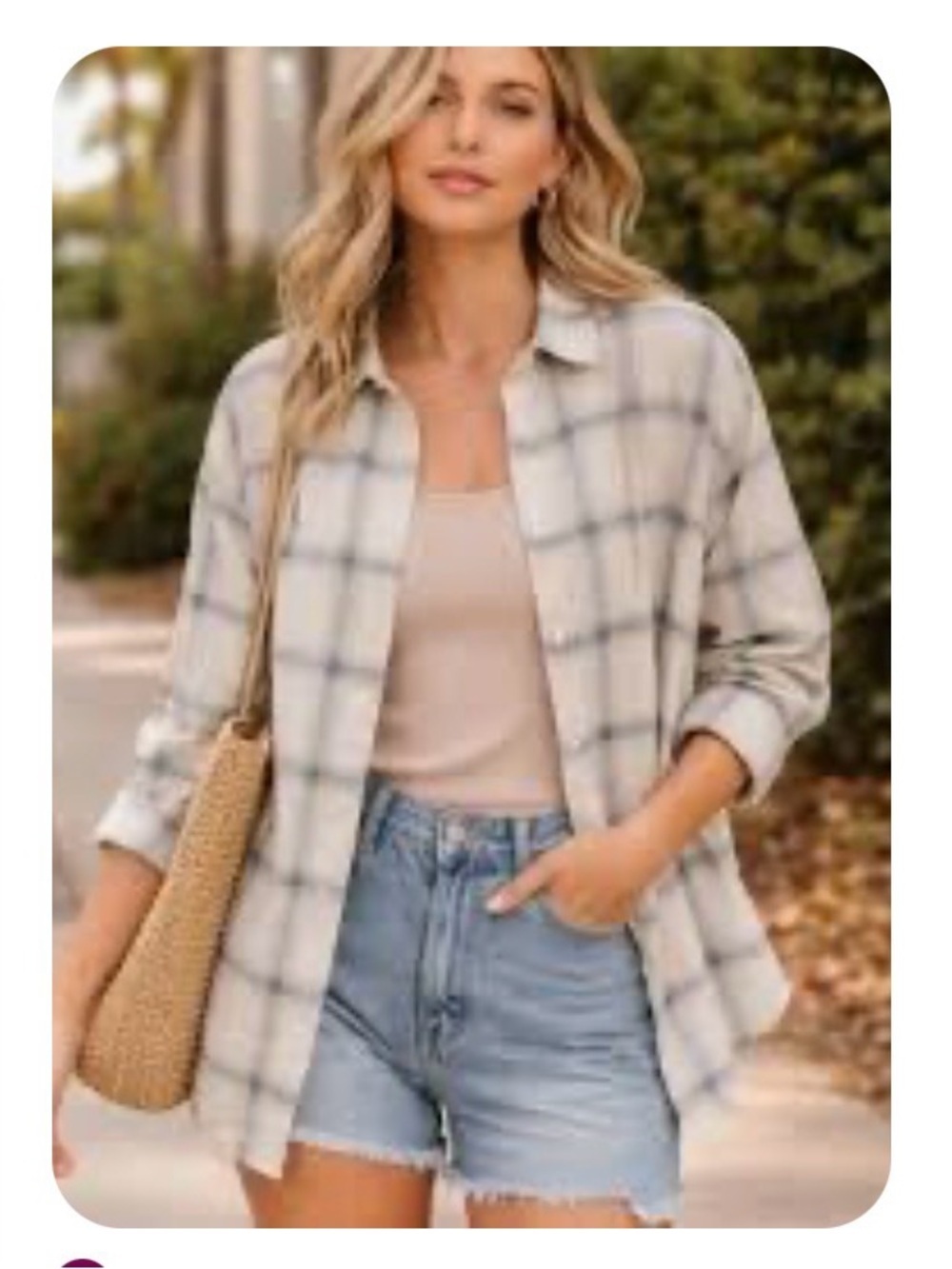 Not Monday XL Bella plaid cream-grey button down boyfriend oversized cotton top